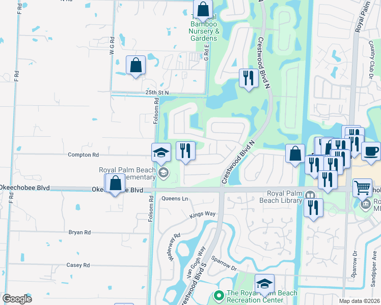 map of restaurants, bars, coffee shops, grocery stores, and more near 1430 Briar Oak Drive in Royal Palm Beach