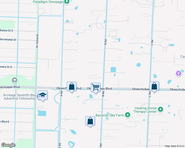 map of restaurants, bars, coffee shops, grocery stores, and more near 2141 B Road in Loxahatchee