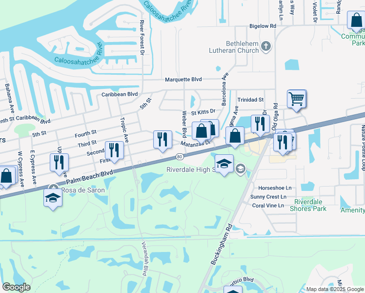 map of restaurants, bars, coffee shops, grocery stores, and more near 13947/49 First Street in Fort Myers