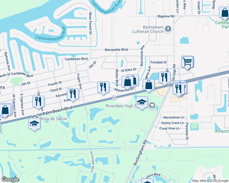 map of restaurants, bars, coffee shops, grocery stores, and more near 13947/49 First Street in Fort Myers