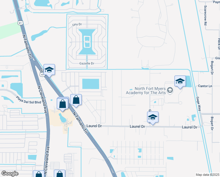 map of restaurants, bars, coffee shops, grocery stores, and more near 2867 Winona Drive in North Fort Myers