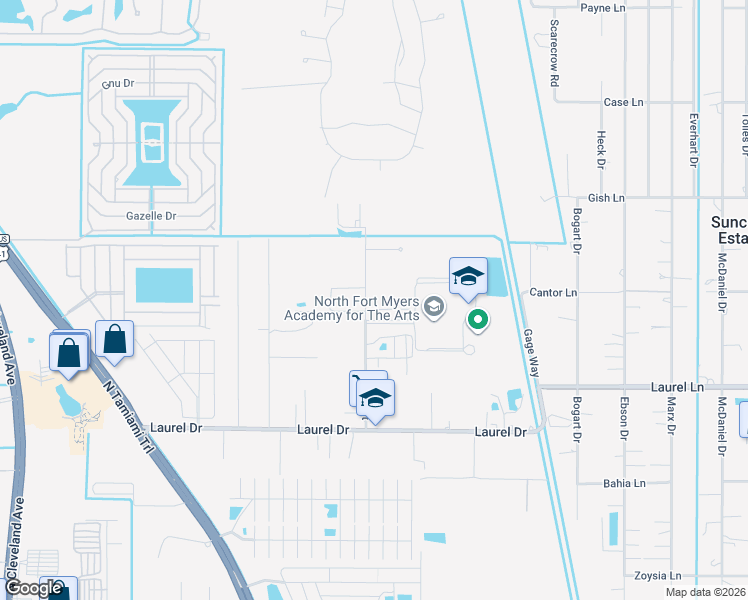 map of restaurants, bars, coffee shops, grocery stores, and more near 2902 Garden Street in North Fort Myers