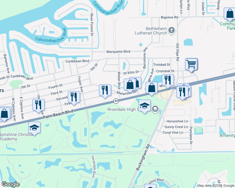 map of restaurants, bars, coffee shops, grocery stores, and more near 13955 First Street in Fort Myers