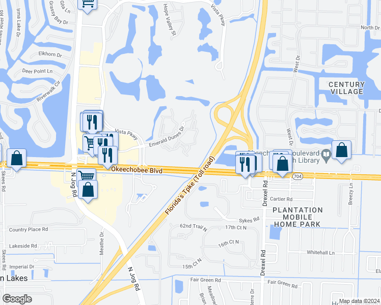 map of restaurants, bars, coffee shops, grocery stores, and more near 6410 Emerald Dunes Drive in West Palm Beach