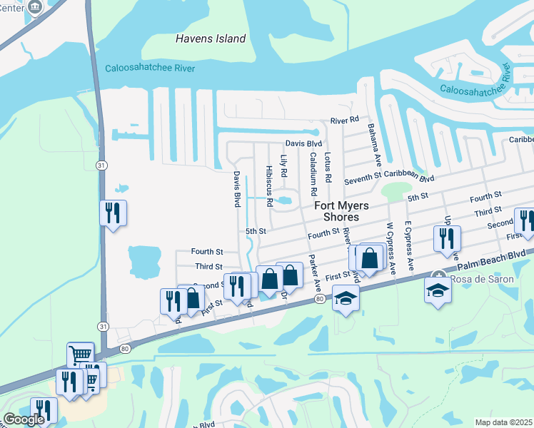 map of restaurants, bars, coffee shops, grocery stores, and more near 12601 Sixth Street in Fort Myers