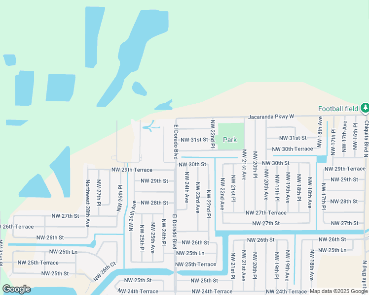 map of restaurants, bars, coffee shops, grocery stores, and more near 2309 Northwest 30th Terrace in Cape Coral