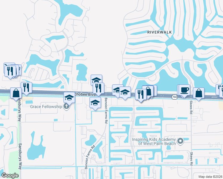 map of restaurants, bars, coffee shops, grocery stores, and more near 8007 Okeechobee Boulevard in West Palm Beach