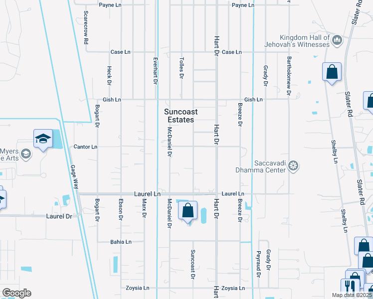 map of restaurants, bars, coffee shops, grocery stores, and more near 2207 Cantor Lane in North Fort Myers
