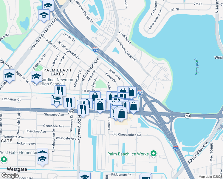 map of restaurants, bars, coffee shops, grocery stores, and more near 2041 Ware Drive in West Palm Beach