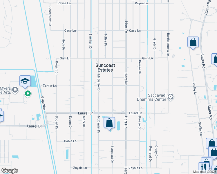 map of restaurants, bars, coffee shops, grocery stores, and more near 2207 Cantor Lane in North Fort Myers