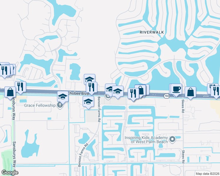 map of restaurants, bars, coffee shops, grocery stores, and more near 8007 Okeechobee Boulevard in West Palm Beach