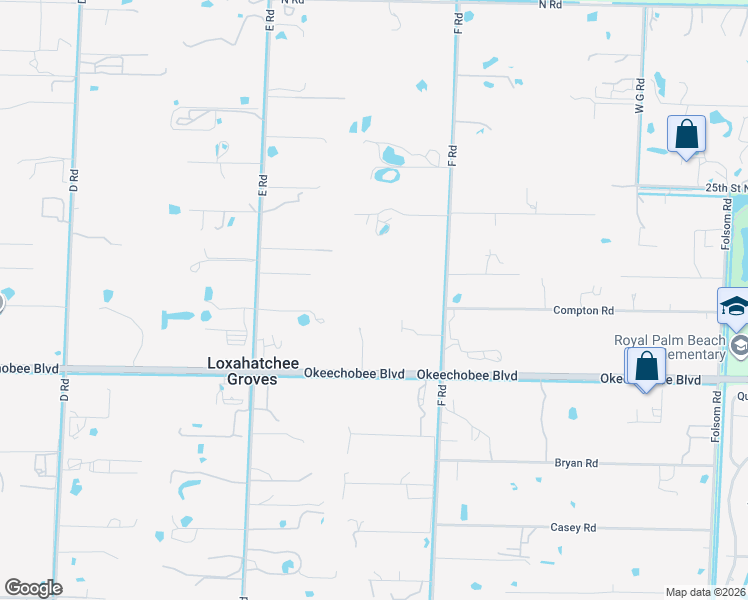 map of restaurants, bars, coffee shops, grocery stores, and more near 2195 F Road in Loxahatchee