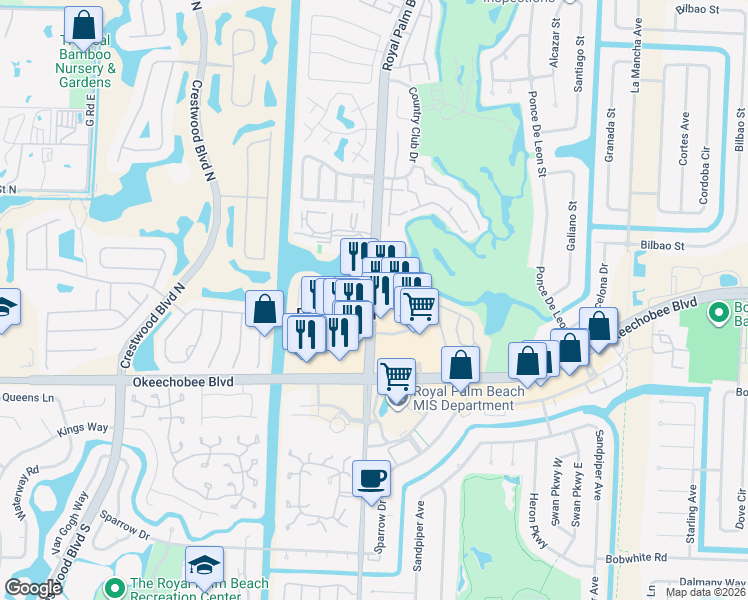 map of restaurants, bars, coffee shops, grocery stores, and more near Royal Palm Beach Boulevard in Royal Palm Beach