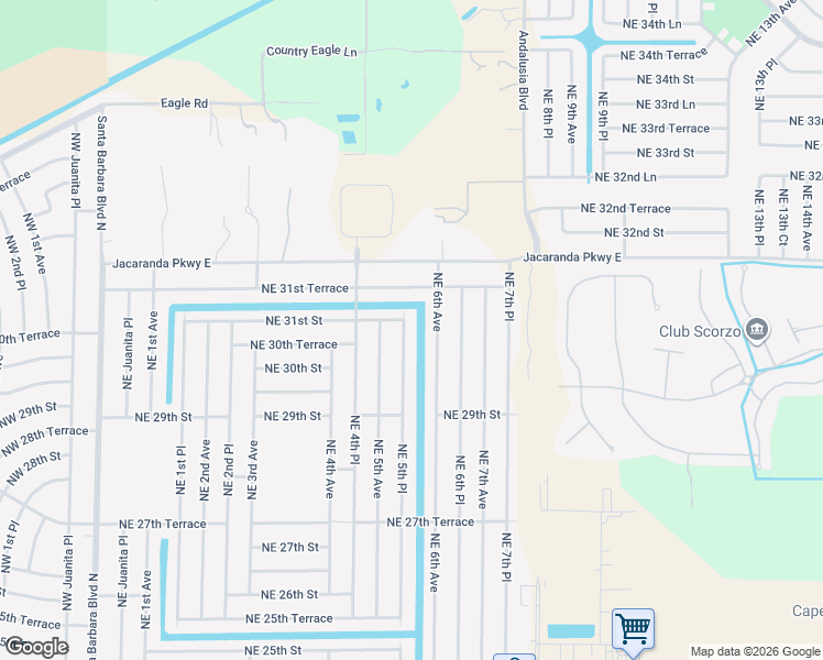 map of restaurants, bars, coffee shops, grocery stores, and more near 3019 Northeast 5th Place in Cape Coral