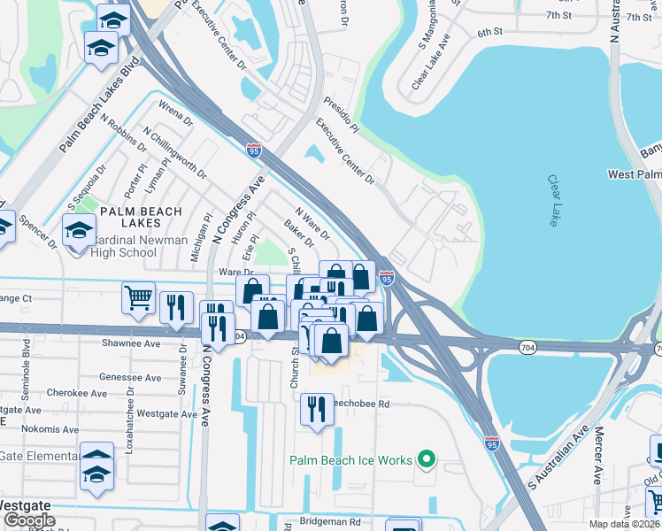 map of restaurants, bars, coffee shops, grocery stores, and more near 2000 Ware Drive in West Palm Beach