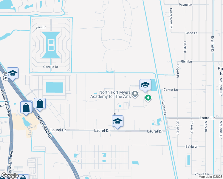 map of restaurants, bars, coffee shops, grocery stores, and more near 2902 Garden Street in North Fort Myers