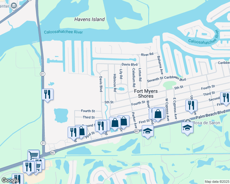 map of restaurants, bars, coffee shops, grocery stores, and more near 12601 Sixth Street in Fort Myers