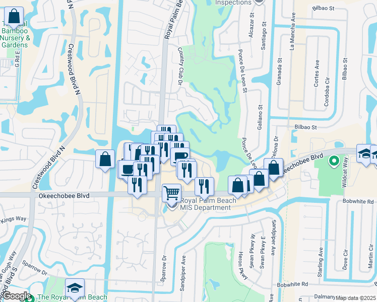 map of restaurants, bars, coffee shops, grocery stores, and more near 1400 Lakeview Drive East in Royal Palm Beach