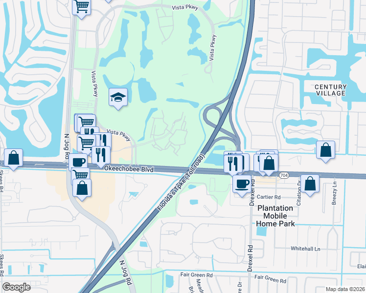 map of restaurants, bars, coffee shops, grocery stores, and more near 6400 Emerald Dunes Drive in West Palm Beach