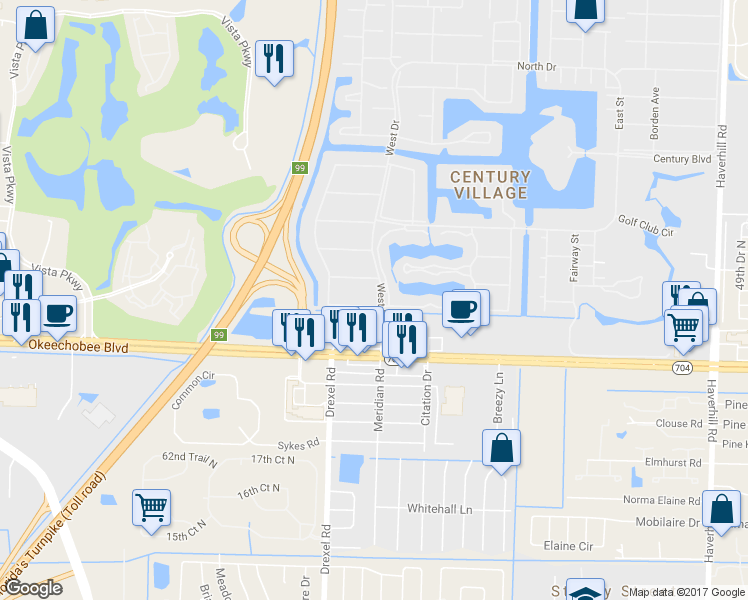 map of restaurants, bars, coffee shops, grocery stores, and more near 116 Windsor F in West Palm Beach