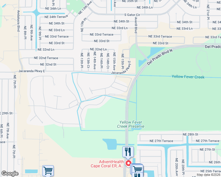 map of restaurants, bars, coffee shops, grocery stores, and more near 1500 Coral Lake Boulevard in Cape Coral