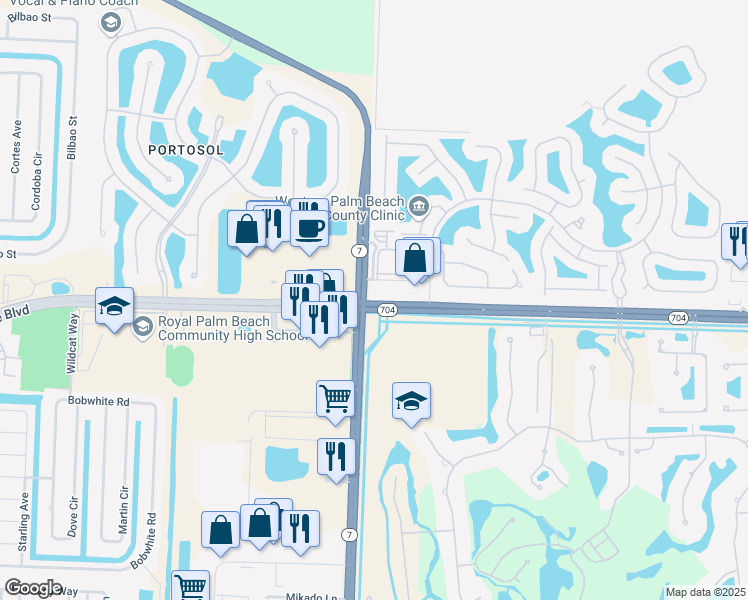 map of restaurants, bars, coffee shops, grocery stores, and more near 9951 Okeechobee Blvd in West Palm Beach