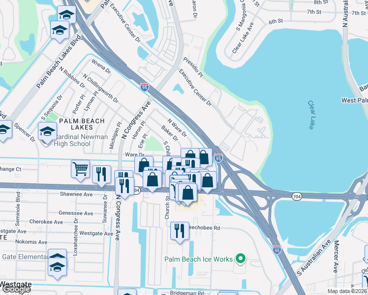 map of restaurants, bars, coffee shops, grocery stores, and more near 2000 Ware Drive in West Palm Beach