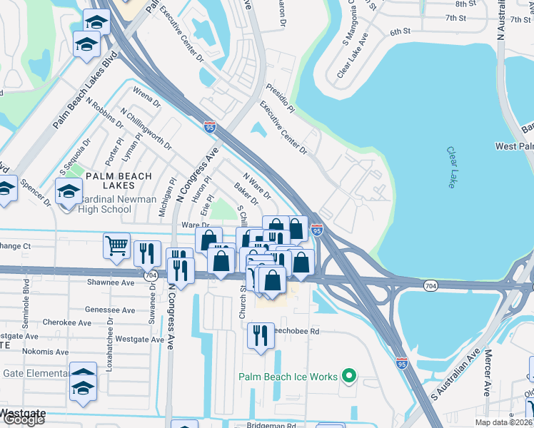 map of restaurants, bars, coffee shops, grocery stores, and more near 2000 Ware Drive in West Palm Beach