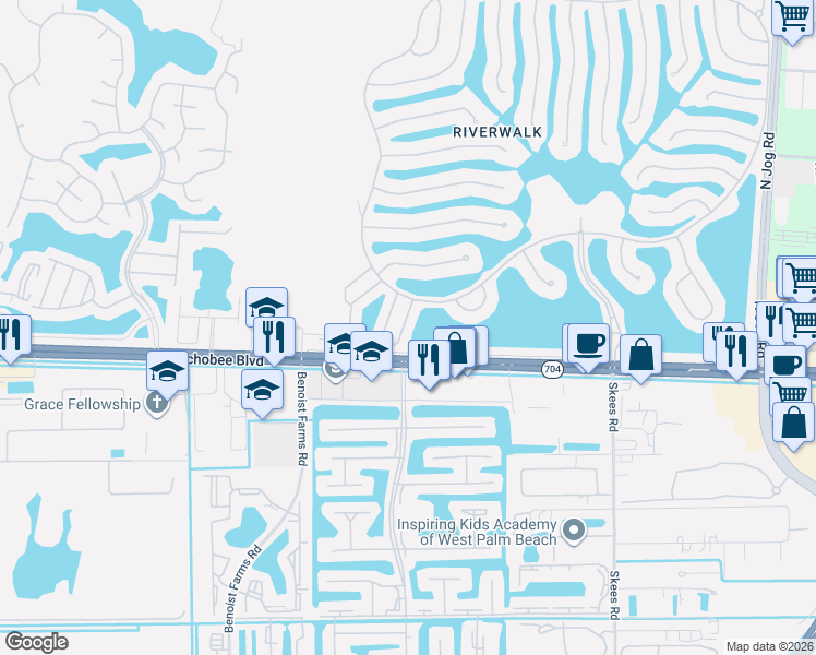 map of restaurants, bars, coffee shops, grocery stores, and more near 2030 Tigris Drive in West Palm Beach