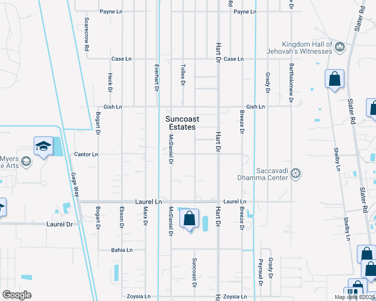 map of restaurants, bars, coffee shops, grocery stores, and more near 2207 Cantor Lane in North Fort Myers
