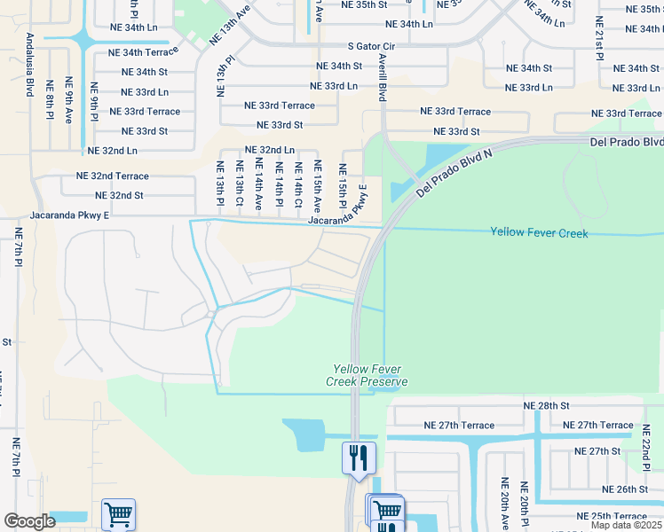 map of restaurants, bars, coffee shops, grocery stores, and more near 1564 Lake Jessup Circle in Cape Coral