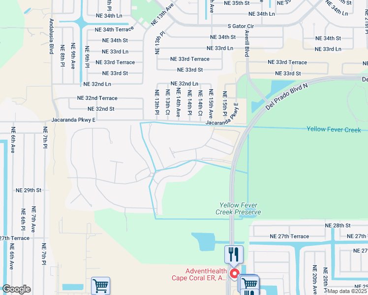 map of restaurants, bars, coffee shops, grocery stores, and more near 1381 Weeping Willow Court in Cape Coral