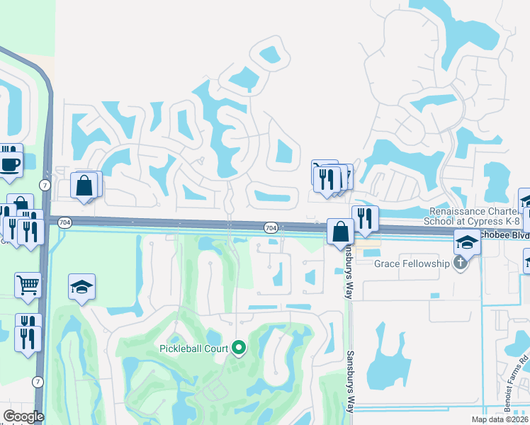 map of restaurants, bars, coffee shops, grocery stores, and more near 9139 Okeechobee Boulevard in Royal Palm Beach