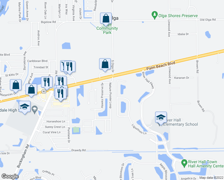map of restaurants, bars, coffee shops, grocery stores, and more near 2372-2382 Nature Pointe Loop in Fort Myers