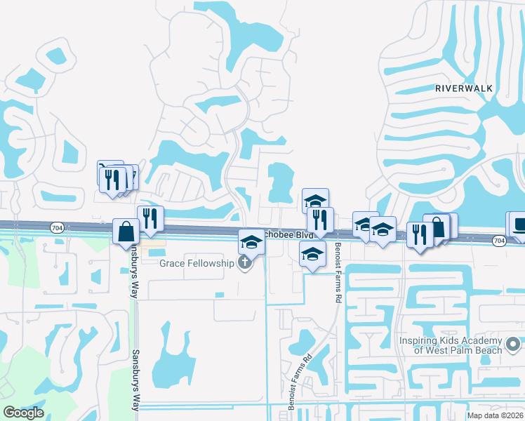 map of restaurants, bars, coffee shops, grocery stores, and more near 2086 Foxtail View Court in West Palm Beach