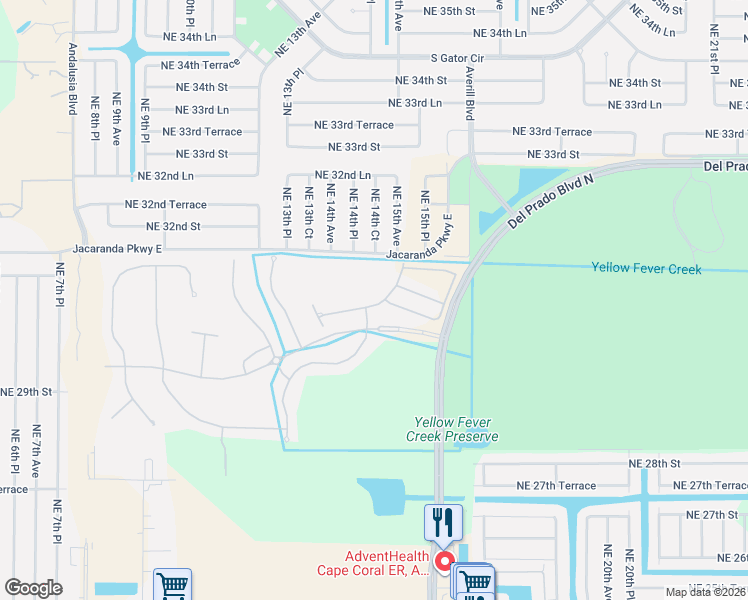 map of restaurants, bars, coffee shops, grocery stores, and more near 1401 Weeping Willow Court in Cape Coral