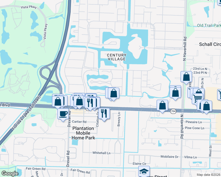 map of restaurants, bars, coffee shops, grocery stores, and more near 208 Andover East in West Palm Beach