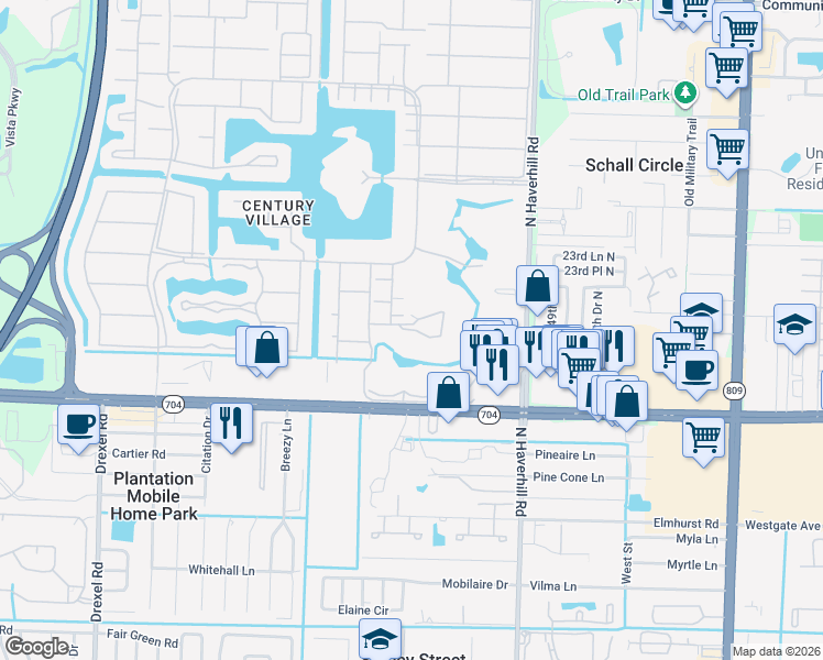 map of restaurants, bars, coffee shops, grocery stores, and more near in West Palm Beach