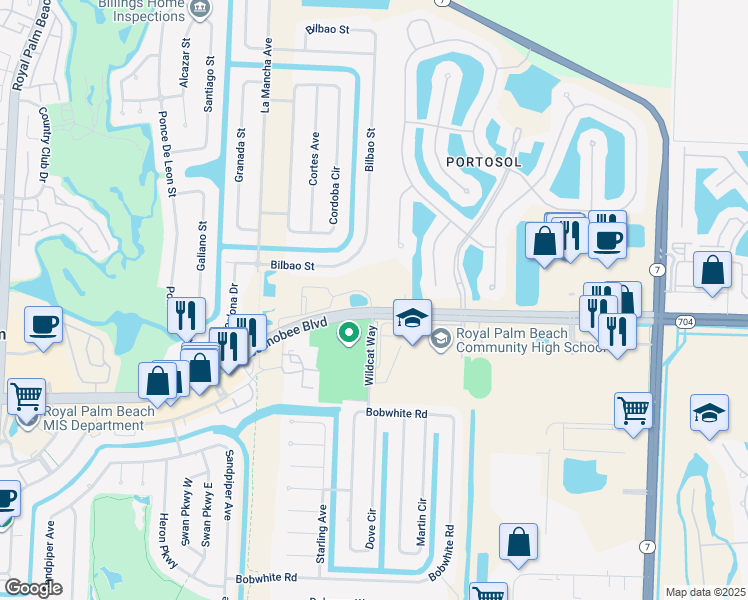 map of restaurants, bars, coffee shops, grocery stores, and more near 10621 Okeechobee Boulevard in West Palm Beach
