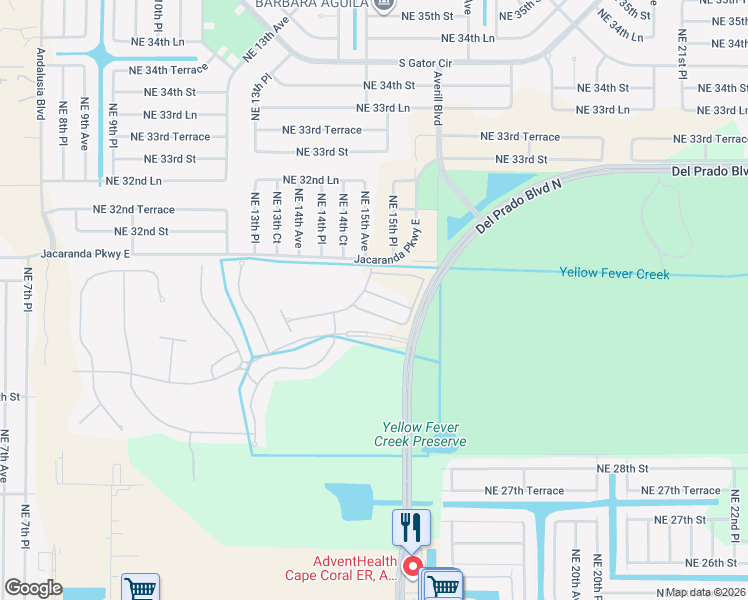 map of restaurants, bars, coffee shops, grocery stores, and more near 1457 Weeping Willow Court in Cape Coral