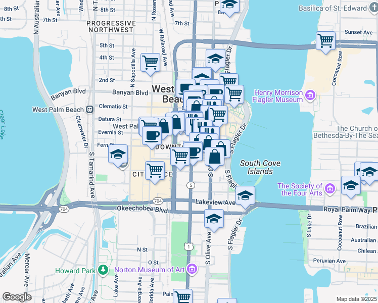 map of restaurants, bars, coffee shops, grocery stores, and more near 400 South Dixie Highway in West Palm Beach