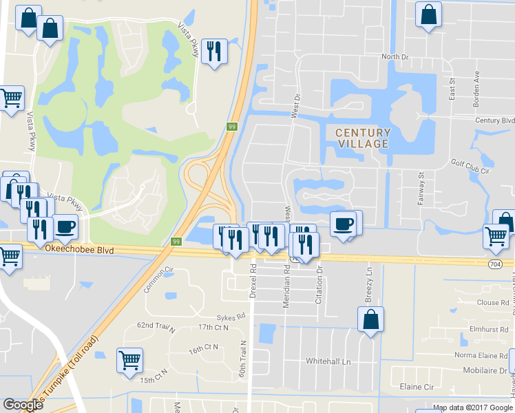 map of restaurants, bars, coffee shops, grocery stores, and more near 179 Windsor H in West Palm Beach