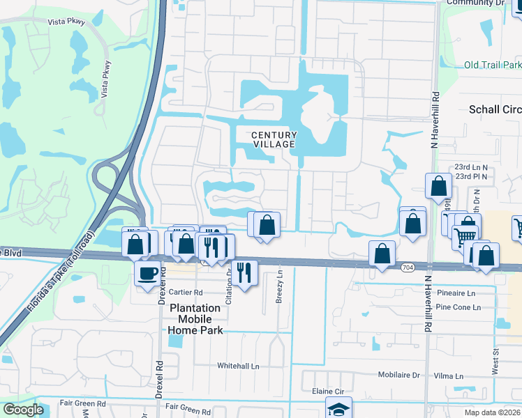 map of restaurants, bars, coffee shops, grocery stores, and more near 113 Andover East in West Palm Beach