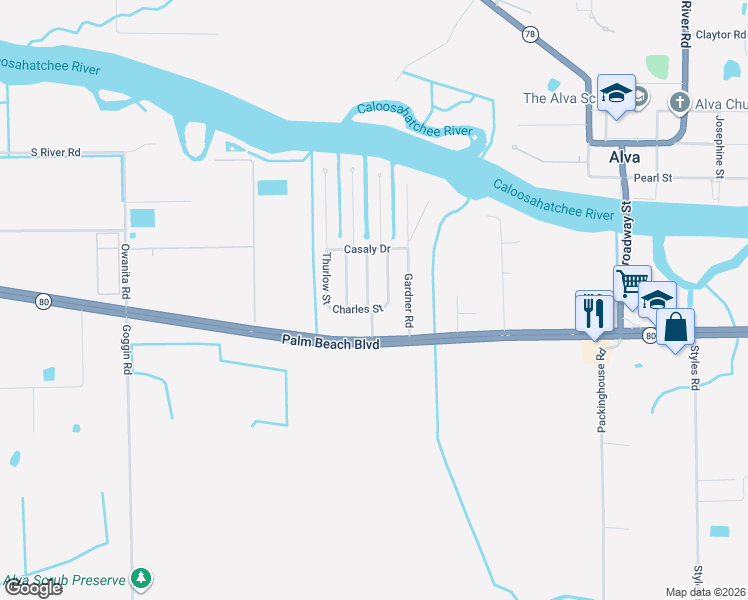 map of restaurants, bars, coffee shops, grocery stores, and more near 2381 Leavitt Road in Alva