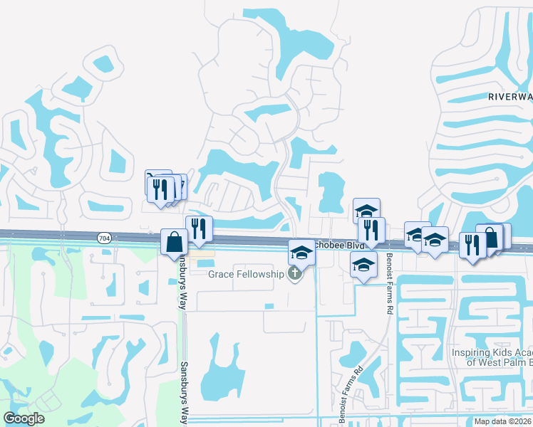 map of restaurants, bars, coffee shops, grocery stores, and more near 8534 Water Cay in West Palm Beach