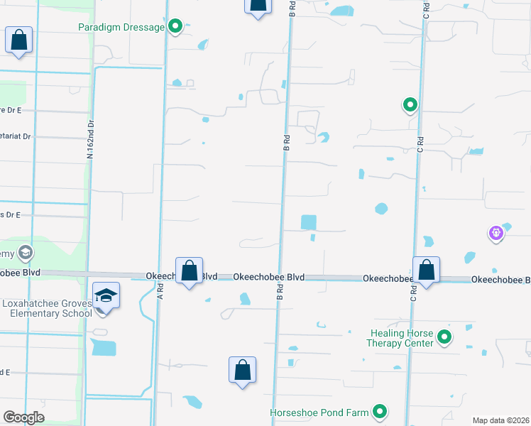 map of restaurants, bars, coffee shops, grocery stores, and more near 2241 B Road in Loxahatchee