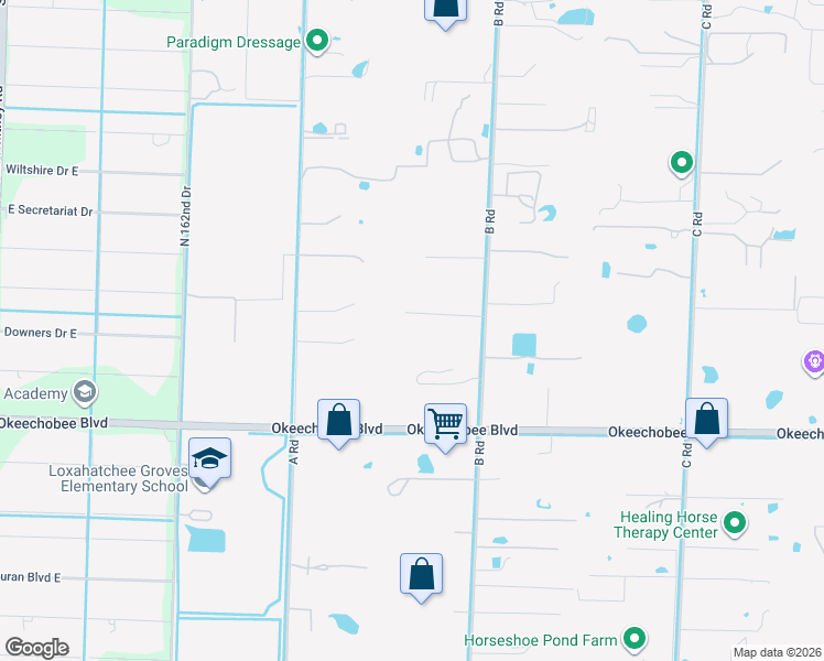 map of restaurants, bars, coffee shops, grocery stores, and more near 2241 B Road in Loxahatchee