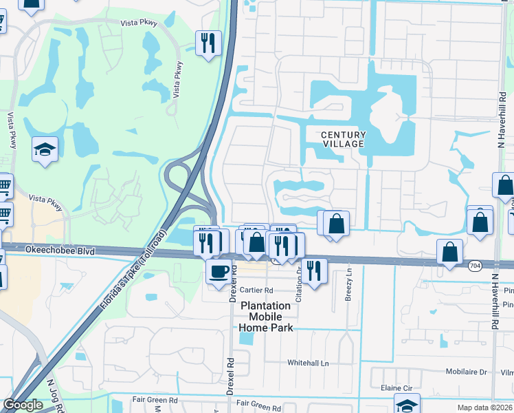map of restaurants, bars, coffee shops, grocery stores, and more near 239 Windsor K in West Palm Beach