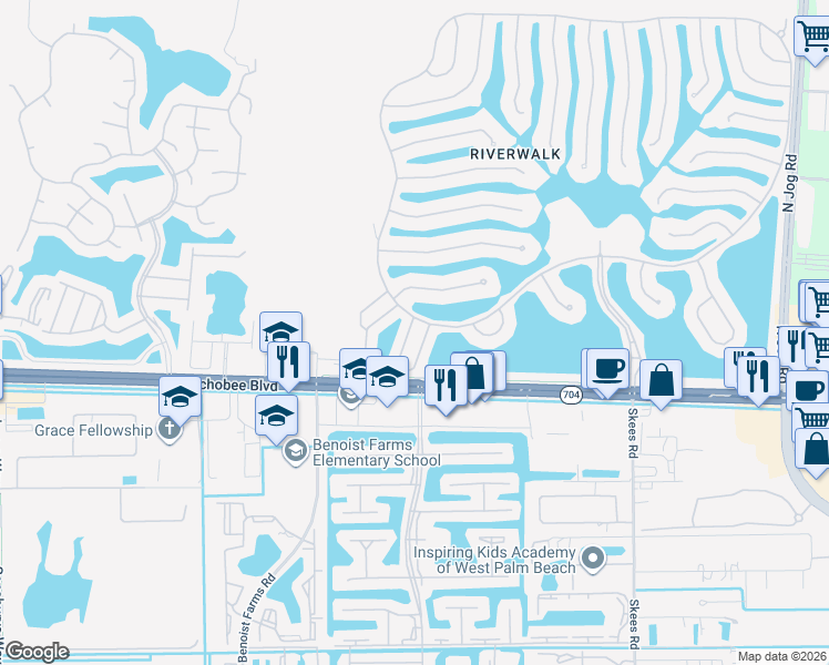 map of restaurants, bars, coffee shops, grocery stores, and more near 2135 Tigris Drive in West Palm Beach