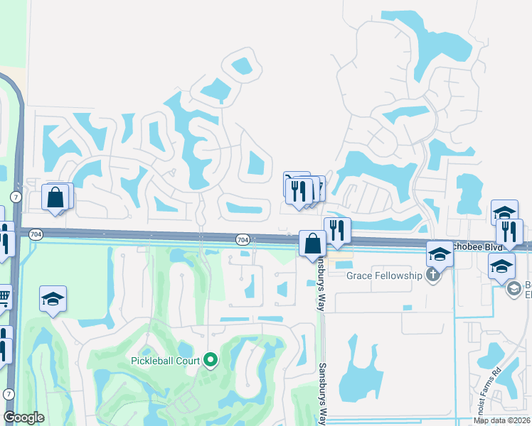 map of restaurants, bars, coffee shops, grocery stores, and more near 9098 Bay Point Circle in West Palm Beach